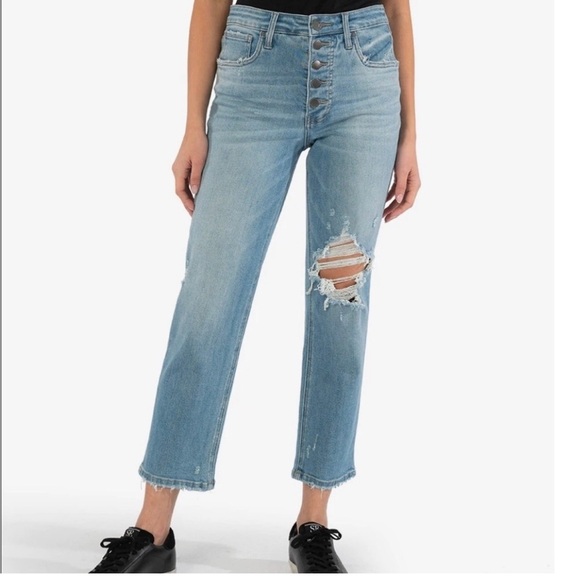 Kut from the Kloth Denim - Kut From The Kloth High Rise Distressed Button Fly Jeans Blue 12 KP1392MA1